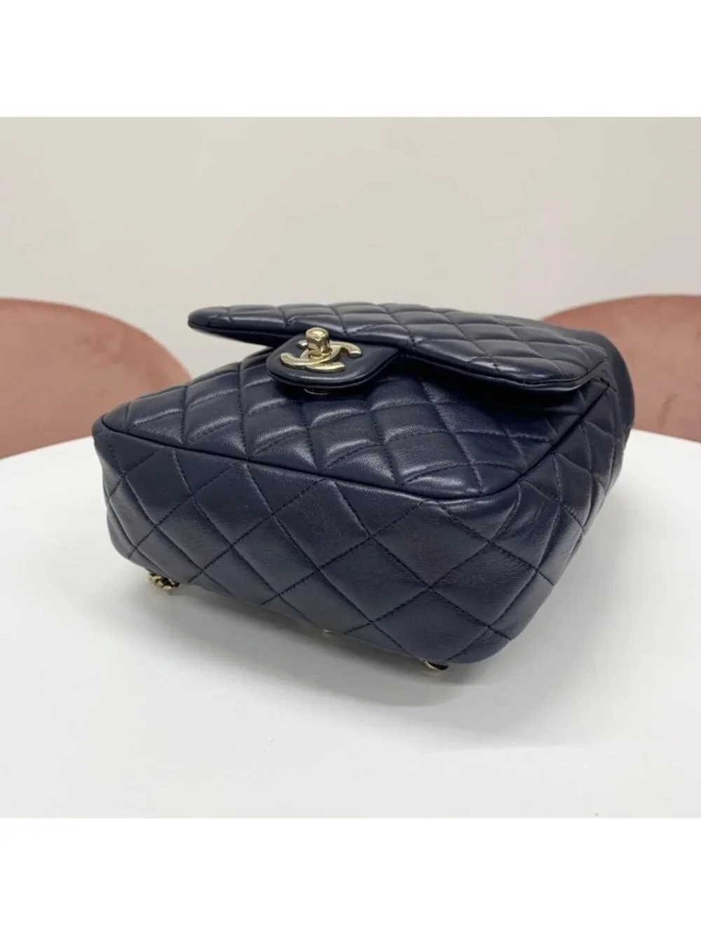 Chanel Lambskin Quilted CC Logo Turnlock Chain Backpack